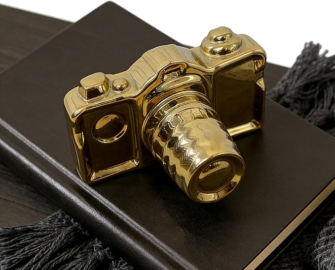Artgenius Modern Camera Statue and Sculpture Gold Accent Decor,Ceramic Decorative Object for Table,Shelf,Gold Table Decor for Living Room,Bedroom Decor