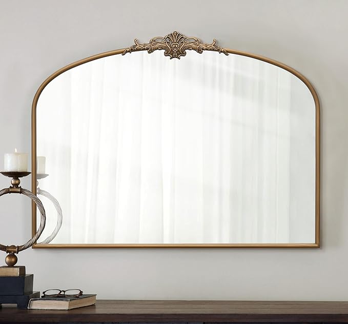 Besdomus Vintage Arched Gold Mirror: 40"x29" Large Matt Gold Antique Wall Mounted Mirror - Baroque Traditional Ornate for Entryway/Fireplace/Bathroom/Hallway - Home Decor for Fashion Women