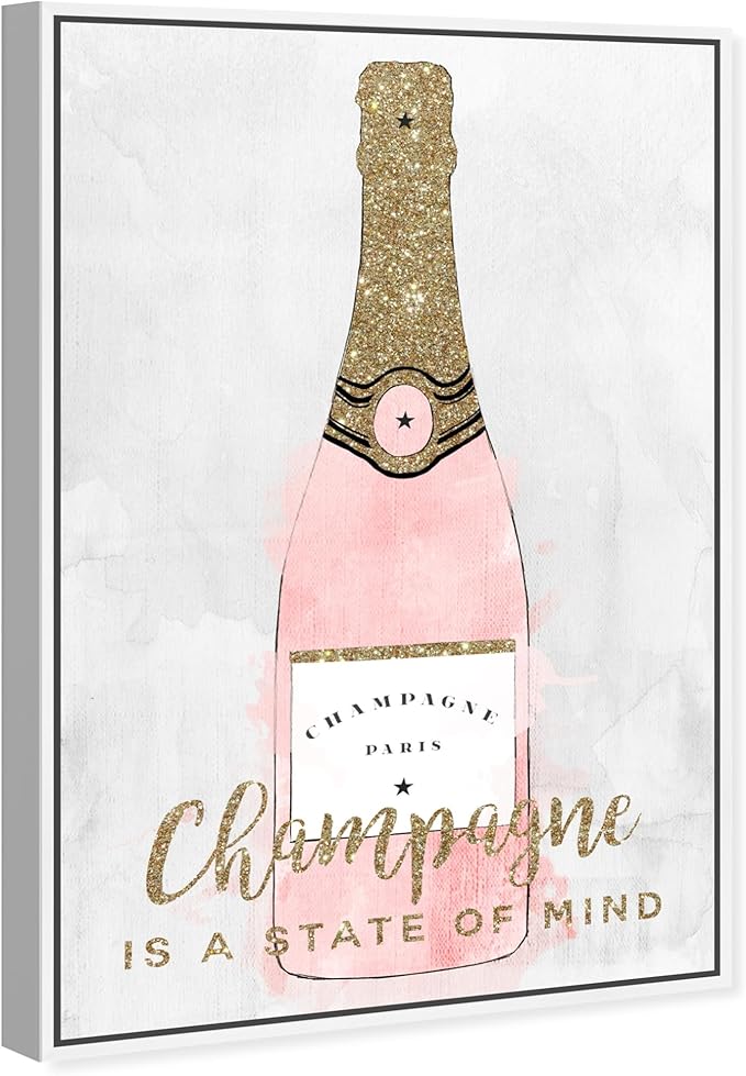 The Oliver Gal Artist Co. Drinks and Spirits Wall Art Framed Canvas Prints 'Champagne Mind Glitter' Champagne