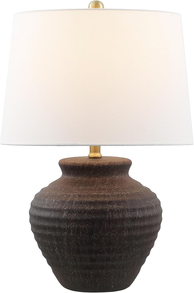 SAFAVIEH Lighting Collection Ledger 23-inch Inch Dark Brown Ceramic Table Lamp (LED Bulb Included)