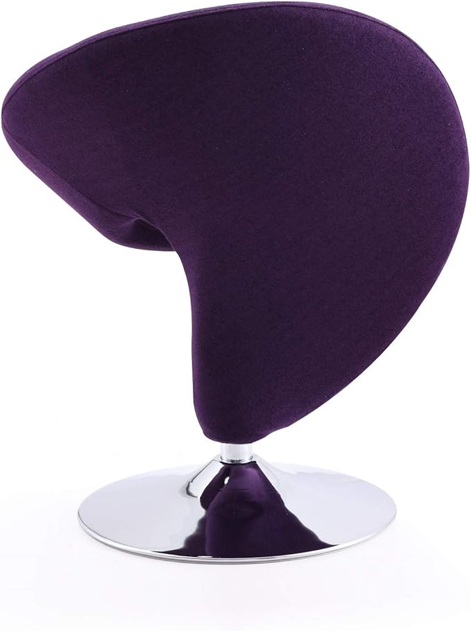 Manhattan Comfort Curl Mid Century Modern Wool Blend Upholstered Living Room Swivel Accent Chair with Chrome Metal Base, Set of 2, Purple