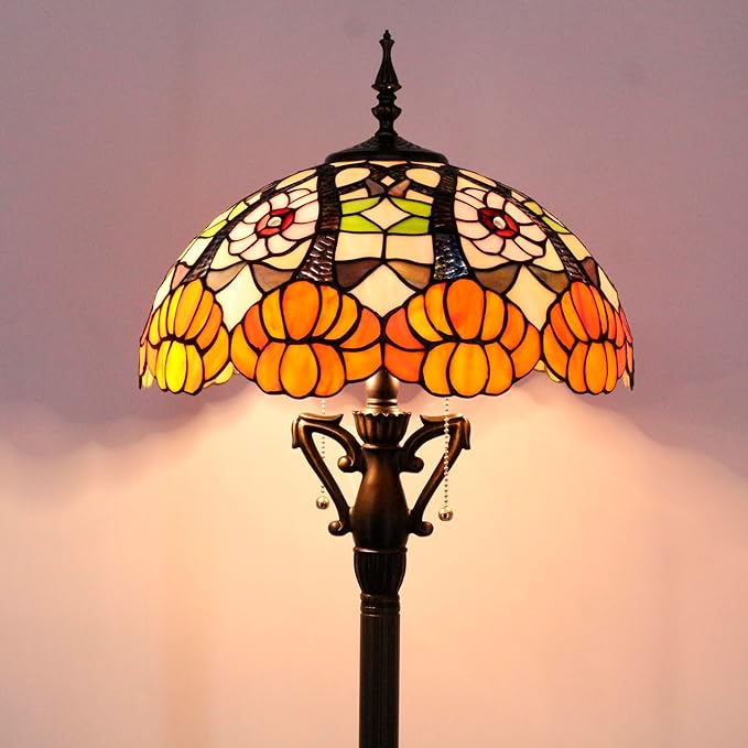 Tiffany Floor Lamp Stained Glass Standing Reading Lamp 16X16X66 Inches Antique Pole Corner Light for Bedroom Living Room Home Office (Yellow Flowers)