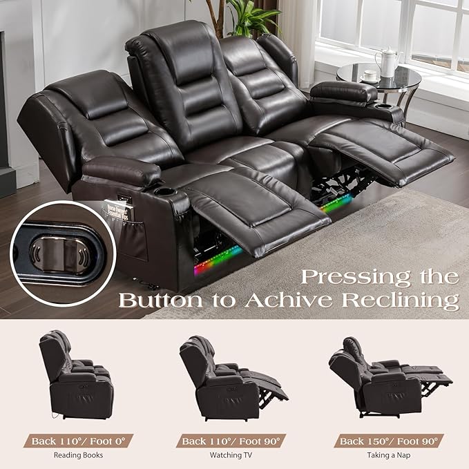 Oprisen 3-Seater Power Recliner Sofa Couch Flip Middle Backrest Reclining Sofa Chair for Living Room with Charging Station/Cup Holders/LED Ambient Light