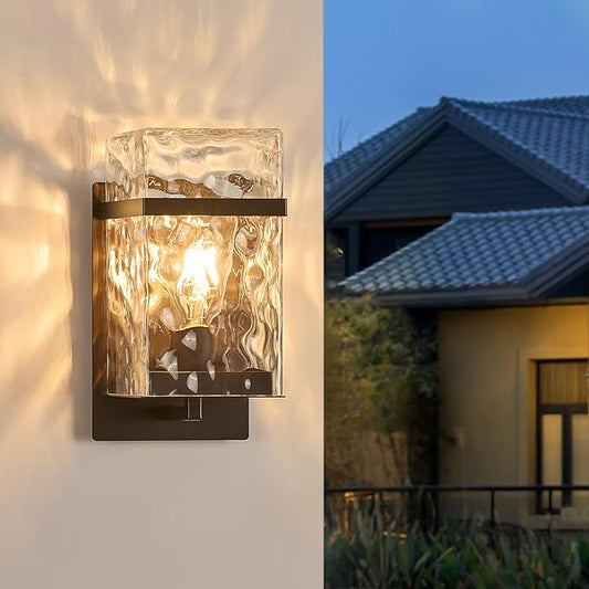 Brown Outdoor Wall Sconce, Waterproof Exterior Light Fixture, Porch Wall Mount Lighting with E26 Sockets & Glass Shades, for Garage,Doorway,Patio,Front Doo