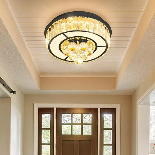 11.8'' Black Modern Crystal Chandeliers for Dining Room LED Dimmable Light Fixtures Flush Mount Light Living Room Bedrooms