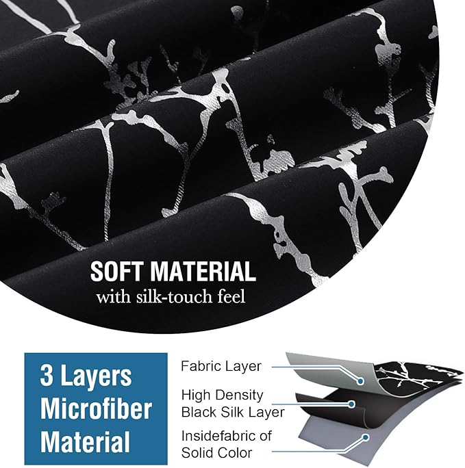H.VERSAILTEX Blackout Curtains for Bedroom Foil Print Twig Tree Branch Thermal Insulated Grommet Curtain Drapes Light Blocking Thick Soft Window Curtains for Living 52 x 84 Inch, 2 Panels, Black