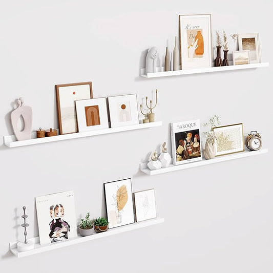 Fun Memories 36 Inch Floating Shelves for Wall - Wall Shelves with Lip Set of 4 - Nursery Bookshelf for Storage - Picture Ledge Shelf for Bedroom - Living Room - Kitchen - White Color