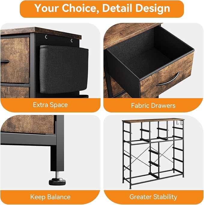 GarveeHome 12 Drawer Dresser for Bedroom, Fabric Dressers & Chests of Drawers with Side Pockets, Chest of Drawers for Closet, Living Room, Closet, Hallway