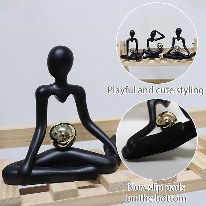 Zerzsy Thinker Statue Black Home Decor Large Abstract Art Sculpture, Set of 3 Thinker Sculptures Modern Abstract Resin Decoration on Bookshelf Table Desk for Living Room Office Bedroom