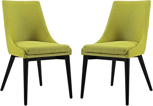 Modway Viscount Mid-Century Modern Upholstered Fabric Two Dining Chairs in Wheatgrass