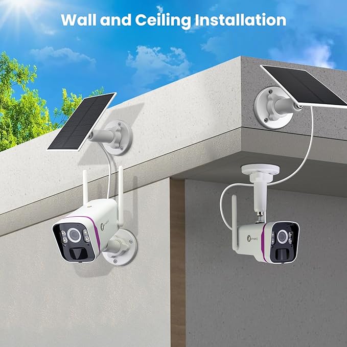 xmartO Wireless Solar Security Camera System, 10CH 4K Expandable WiFi6 NVR+4*4MP 2K Outdoor Cams, All Weather Solar, 2-Way Audio, IR&Color NV, Long Range WiFi Mesh, Free 120-Day Video,No Monthly Fees