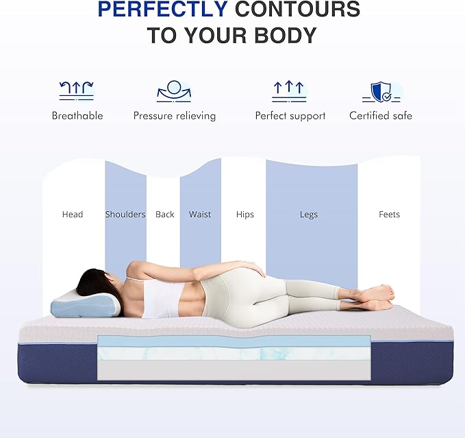 10 Inch Full Size Mattress, Gel Cooling Memory Foam Mattress, Pressure Relief, Medium Plush Feel, Mattress in a Box, CertiPUR US Certified