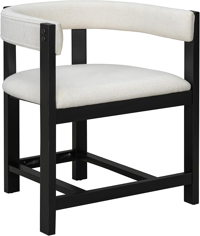 Christopher Knight Home Set of 2 Arley Modern Fabric Upholstered Dining Armchair, Sturdy Wooden Kitchen Side Chair with Ergonomic Backrest and Footrest, Soft Padded Barrel Accent Chair, Beige+Black