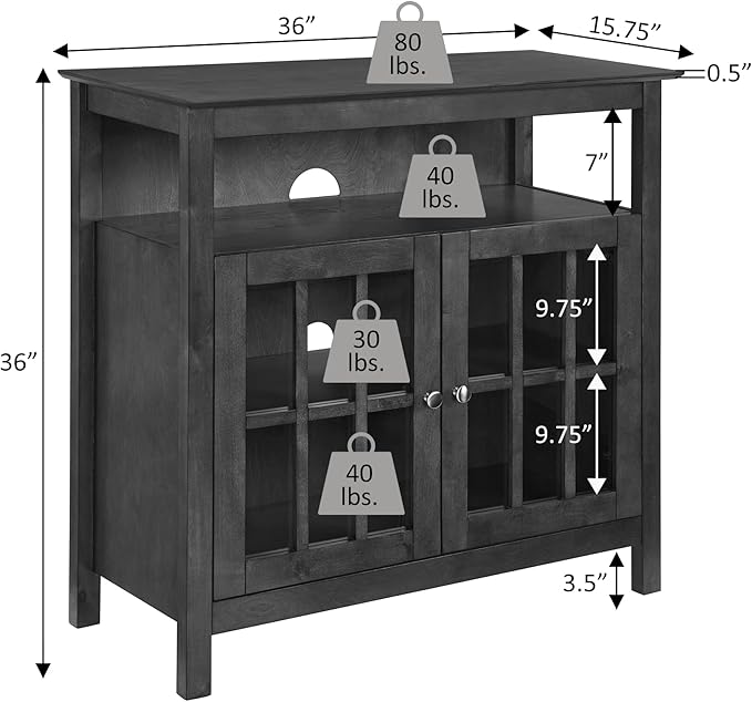 Convenience Concepts Big Sur Highboy TV Stand 36" - Modern Entertainment Center For TVs up to 40", Storage Cabinet for Dining, Living Room, & Entryway, Console Hall Table with Shelves, Barnwood