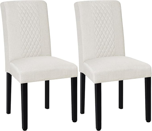 VECELO Dining Chairs Set of 2, Upholstered Fabric Wood Legs High Back for Kitchen Living Room, Beige
