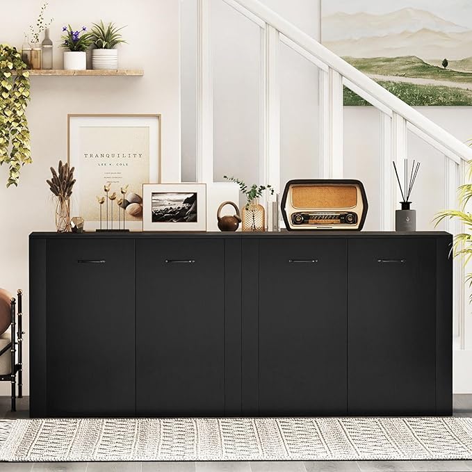 Giantex Modern Storage Cabinet, 38" Credenza with 2 Doors and 4 Cubic Shelves, Anti-Tipping Device, Sturdy Metal Hings, Wooden Sideboard Cabinet for Living Room, Kitchen, Entryway, Black