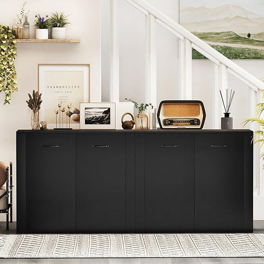 Giantex Modern Storage Cabinet, 38" Credenza with 2 Doors and 4 Cubic Shelves, Anti-Tipping Device, Sturdy Metal Hings, Wooden Sideboard Cabinet for Living Room, Kitchen, Entryway, Black
