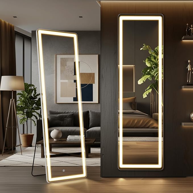 Alpen Full Length Mirror with LED Light, Floor Mirror with Dimming & 3 Color Lighting, 61" x 16" Free Standing Floor Mirrors, Full Body Mirrors for Bedroom, Dressing Room, Cloakroom