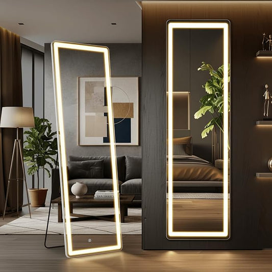 Alpen Full Length Mirror with LED Light, Floor Mirror with Dimming & 3 Color Lighting, 61" x 16" Free Standing Floor Mirrors, Full Body Mirrors for Bedroom, Dressing Room, Cloakroom