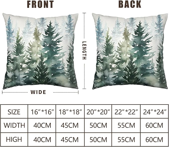 Watercolor Green Tree 24x24 Pillow Covers Set of 2 Nature Themed Christmas Decorative Pillow Cases Rustic Forest Pillow Protector Winter Farmhouse Square Cushion Cases for Home Couch Sofa