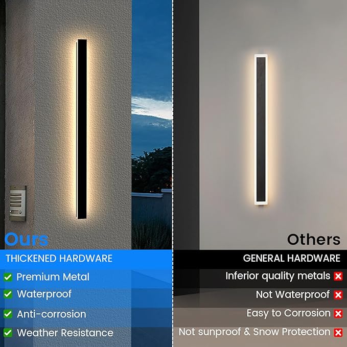 Outdoor Wall Lights for House - 2pack 92.5inch Modern Outdoor Wall Light Fixture Long Strip Wall Sconce, Ip65 Waterproof Exterior Wall Mount Outside Garage Lights for Living Room, Porch