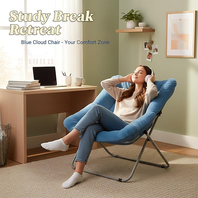 Comfy Folded Chair, Soft Faux Fur Oversized Folding Chair, Flexible Lazy Chair for Kids Girls Teens Adults, Moon Chair for Dorm Rooms, Bedroom, Living Room