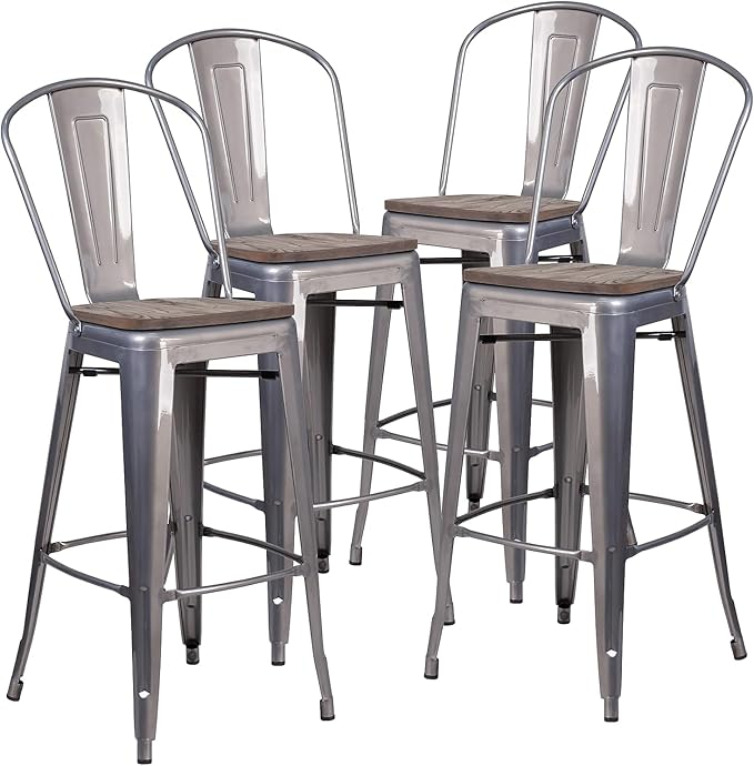 Flash Furniture Commercial Grade 30" High Black Metal Indoor-Outdoor Barstool with Removable Back