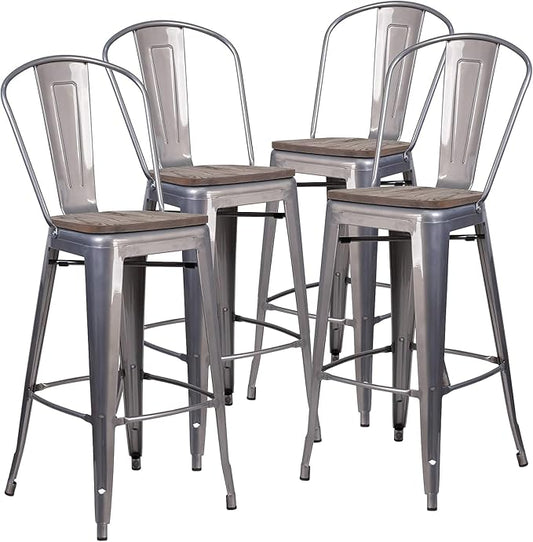 Flash Furniture Commercial Grade 30" High Black Metal Indoor-Outdoor Barstool with Removable Back