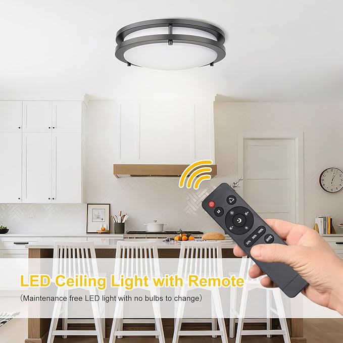 Kalium LED Ceiling Light with Remote 2Pack 12 Inch Flush Mount Ceiling Light Fixture, 18W 3000K-6000K Adjustable Color Temperature, Dimmable Lighting Fixtures for Kitchen Bedroom. Hardwired.