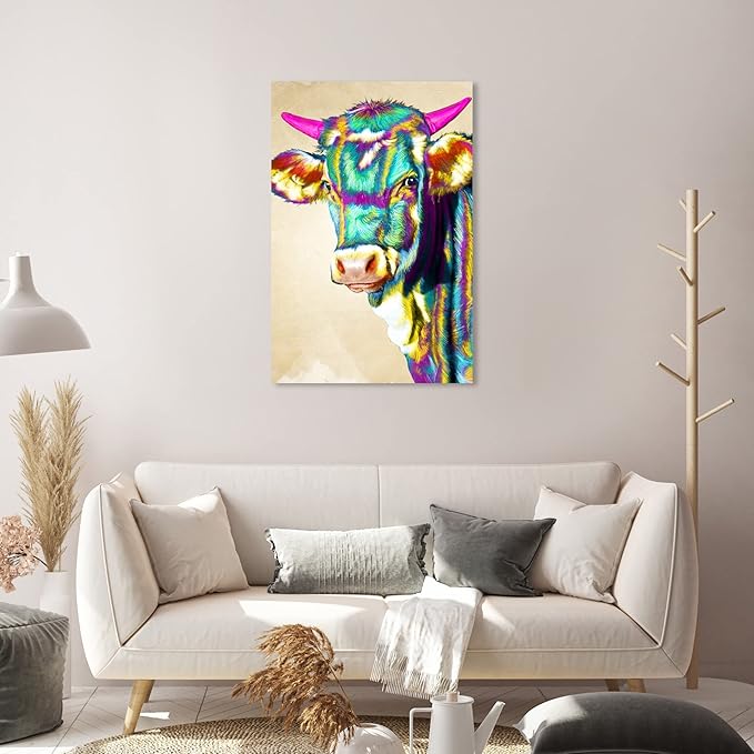 The Oliver Gal Artist Co Fun Colorful Glam Farm Cow Canvas Art, 20x30