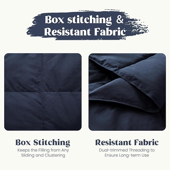 puredown® Soft Feather Down Blanket Lightweight Packable Down & Feather Fill Blanket for Indoor and Outdoor Use, Queen Size Blankets, 88"X90", Navy