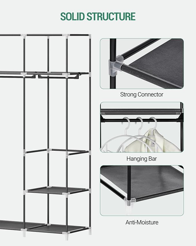 67 Inch Closet Wardrobe, Clothes Storage Organizer for Hanging Clothes with Cover, 4 Hanging rods, 9 Storage Shelves, Portable Closet for Bedroom 67 x 16.5 x 66 Inches, Starry Sky Black