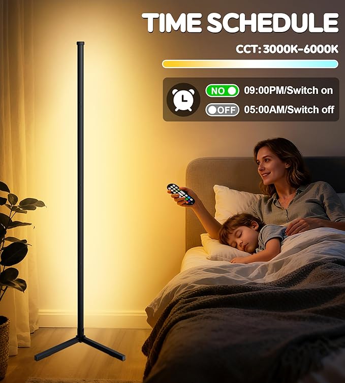 Uplighter Corner Floor Lamp, Smart RGB LED Corner Floor Lamp,Modern Projector Floor lamp with APP & Remote,Ambient Lighting Color Changing Standing Lamp with Music Sync for Living Room