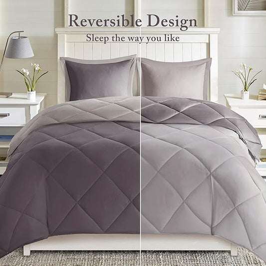 Madison Park - MPE10-614 Essentials Larkspur Comforter Set, Twin/Twin XL, Charcoal/Grey