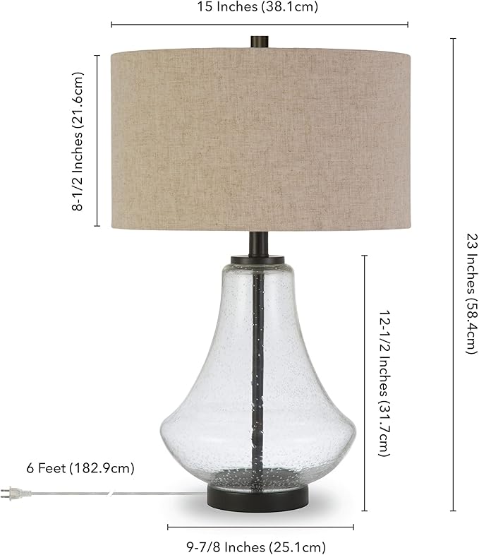 Lagos 23" Tall Table Lamp with Fabric Shade in Seeded Glass/Antique Bronze/Flax