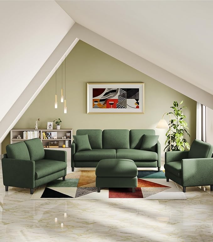 Welzona Loveseat, 51" Small Couch, Comfy Teddy Love Seat for Living Room, Tool-Free Setup Loveseat Sofa for Small Spaces, All-Wood Small Sofa Couch for Bedroom, No Pillow Included, Green