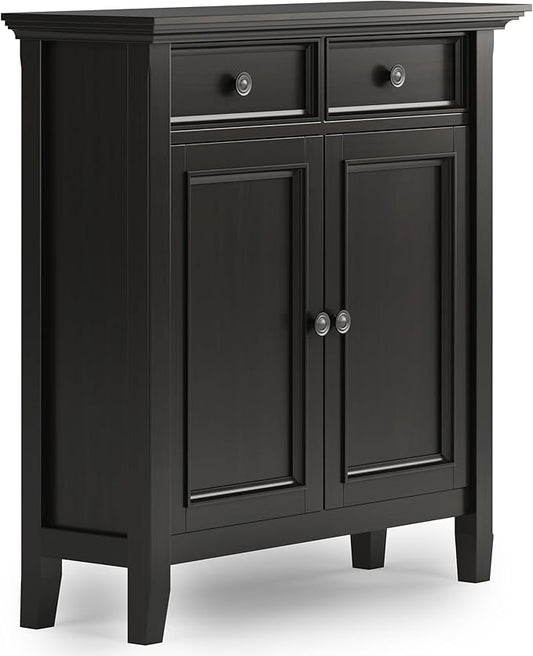 SIMPLIHOME Amherst 36-inch Wide Transitional-Style Storage Cabinet in Hickory Brown with Drawers and Adjustable Shelves for Entryway or Living Room