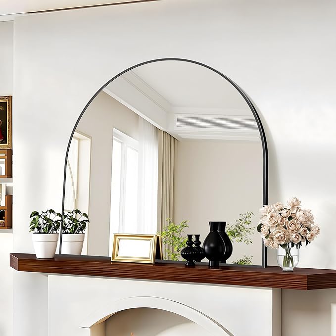 Arched Mirror, 42’’x42’’ Black Arch Mirror for Bathroom, Large Arched Bathroom Mirror with Frame, Modern Wall Mounted Mirror for Over Sink Mantle Bedroom Vanity Living Room Entryway