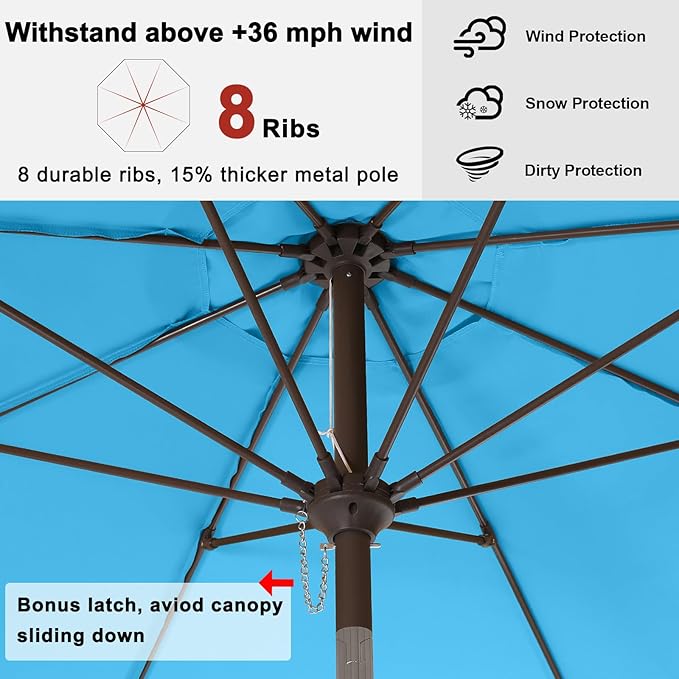 ABCCANOPY 9ft Scalloped Patio Umbrella, Outdoor Table Umbrella with Tilt and Crank, Fiberglass Ribs Deck Umbrella for Patio, Pool, Garden, Picnic (Aquamarine)