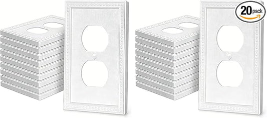20 Pack Mid-Size Duplex Wall Plates 1-Gang Switch Outlet Electrical Cover Plate Unbreakable Thermoplastic Faceplate for Light Receptacle Outlet Switch, Classic Beaded Relief Design, White