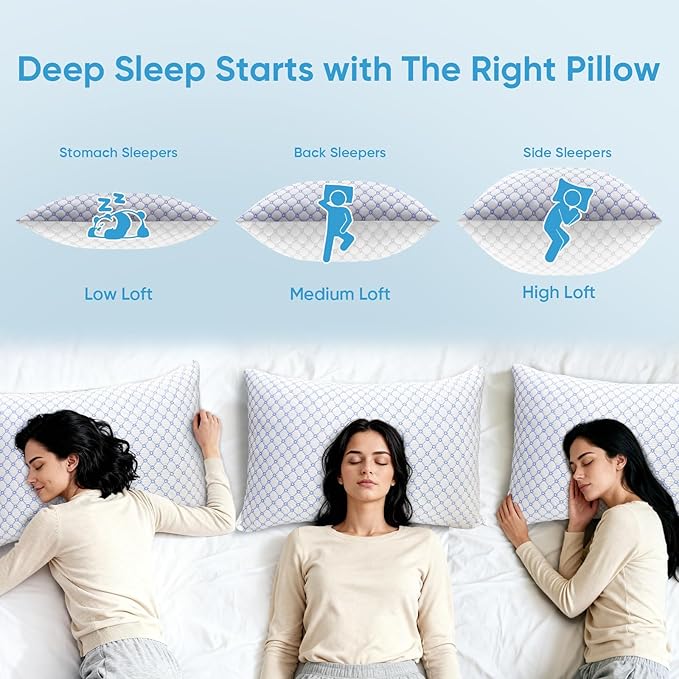 OAISZ Cooling Pillow Standard Size 2 Pack, Shredded Memory Foam Bed Pillows for Sleeping, Adjustable Pillows with Cooling Cover, Soft Yet Supportive Memory Foam Pillows for Side Back Stomach Sleepers