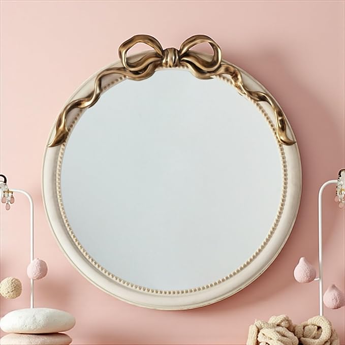 24-Inch Gold Bow Resin Mirror – Perfect Decorative Accent for Nursery and Elegant Baby Room Decor (Gold_1, 24in)