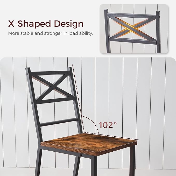 Dining Chair Set of 2, Rustic Wooden Kitchen Chairs with Backrest, Farmhouse Dining Chairs for Kitchen, Industrial Style Chair with Metal Frame, Easy Assembly, Rustic Brown TBHR1001