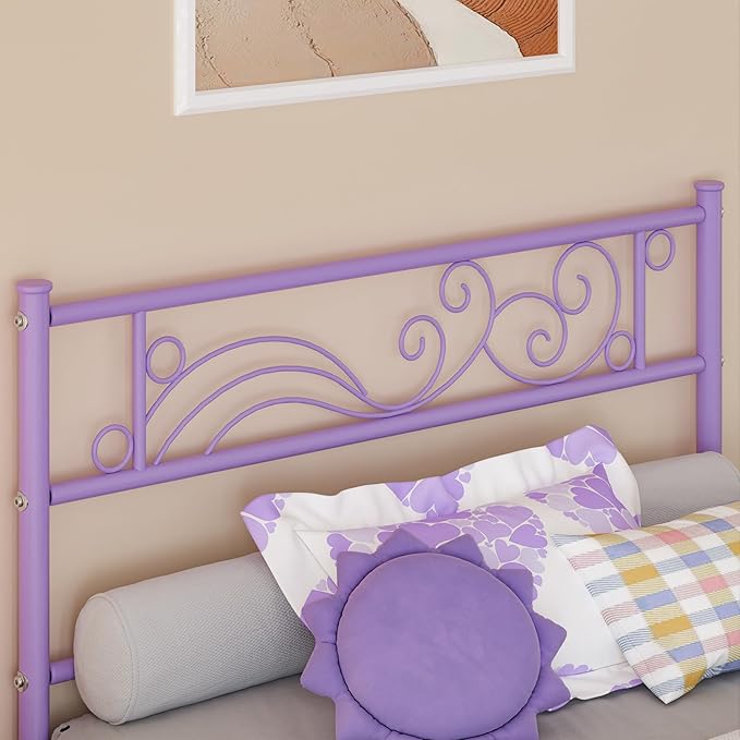 Weehom Twin Bed Frames with Headboard, Metal Platform Bed Heavy Duty Steel Slat Under Bed Storage for Kids Purple