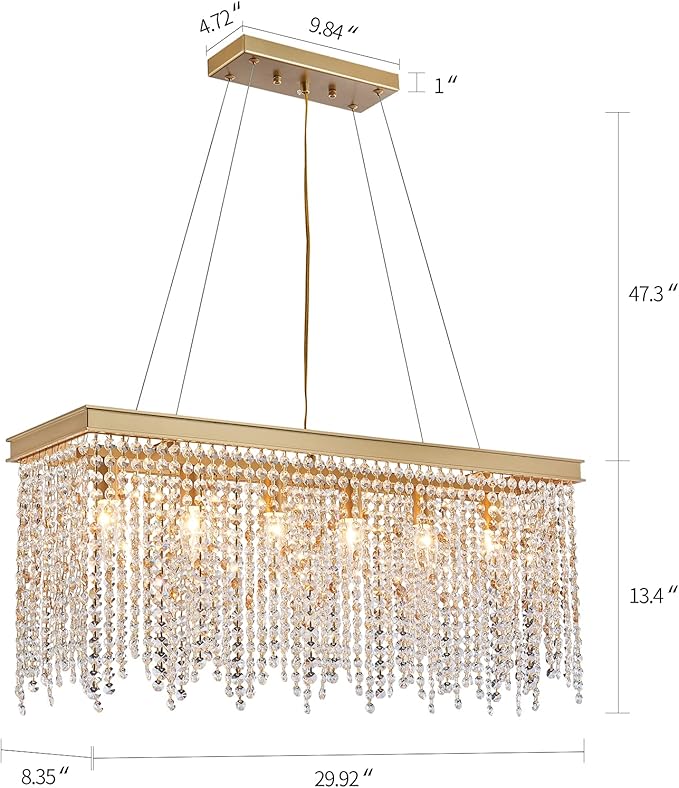 Q&S Gold Chandeliers Luxury Modern Crystal Chandelier Light Fixtures for Dining Room Kitchen Island Living Room L30 6-Lights UL Listed