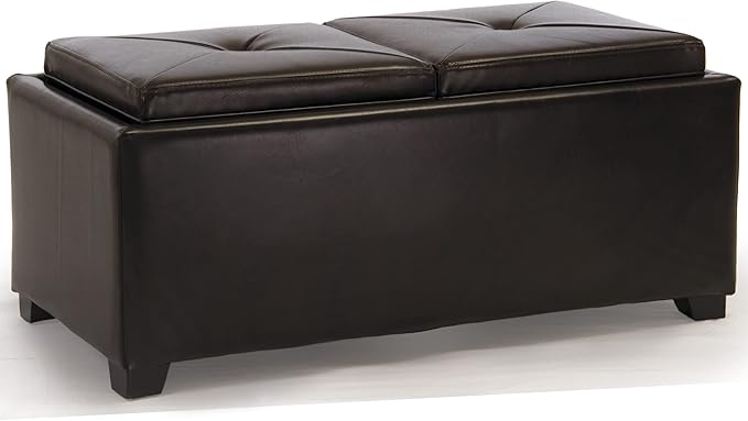 Christopher Knight Home Maxwell Bonded Leather Double Tray Ottoman, Brown , 38 x 19x 17inches