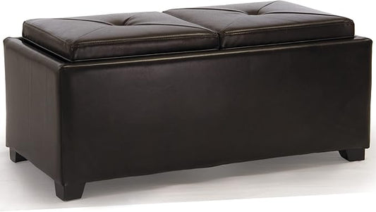 Christopher Knight Home Maxwell Bonded Leather Double Tray Ottoman, Brown , 38 x 19x 17inches