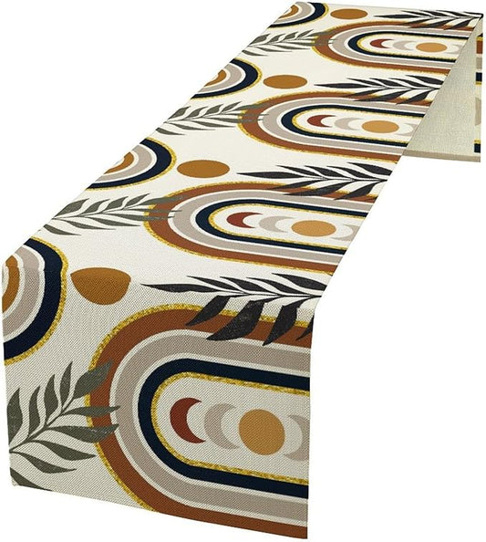 Mid Century Modern Table Runner Sun Tropical Leave Minimalistic Rainbow Boho Decor for Kitchen Party Home Dining Room Table 13x120in