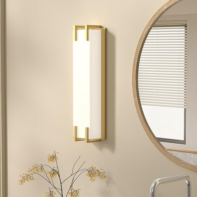 LED Bathroom Light Fixtures Over Mirror 16” Vanity Light with Milky White Lampshade 4000K Daylight Chrome Finishing Bath Bar (Gold)