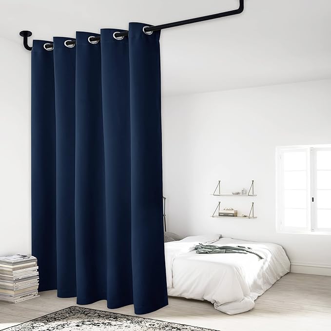 NICETOWN 100% Blackout Cold Blocking Patio Sliding Door Curtain, Wide Lined Drape, Keep Warm Drapery, Sliding Glass Door Panel for Night Shift（Navy Blue, 1 Panel, 70 inches Wide x 84 inches Long